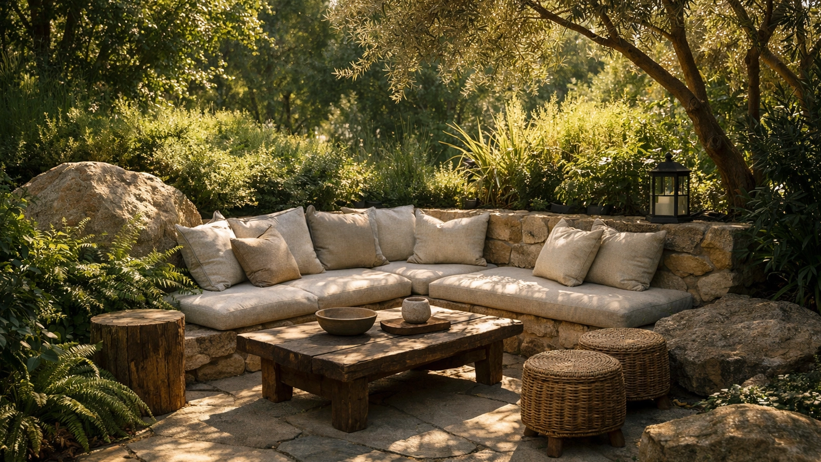 A quiet outdoor seating area that encourages pause and reflection.