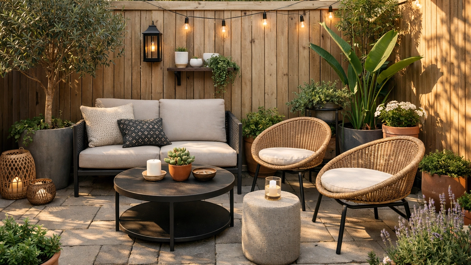 A thoughtfully designed small backyard patio that balances seating, greenery, and circulation for everyday outdoor living.