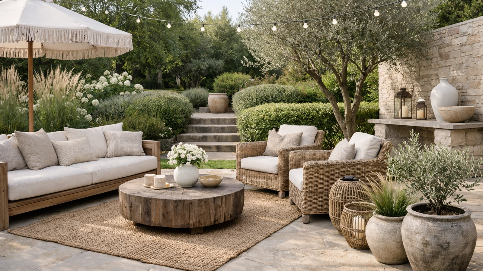 A thoughtfully styled garden shows how carefully chosen decor pieces can enhance outdoor beauty without making the space feel crowded.