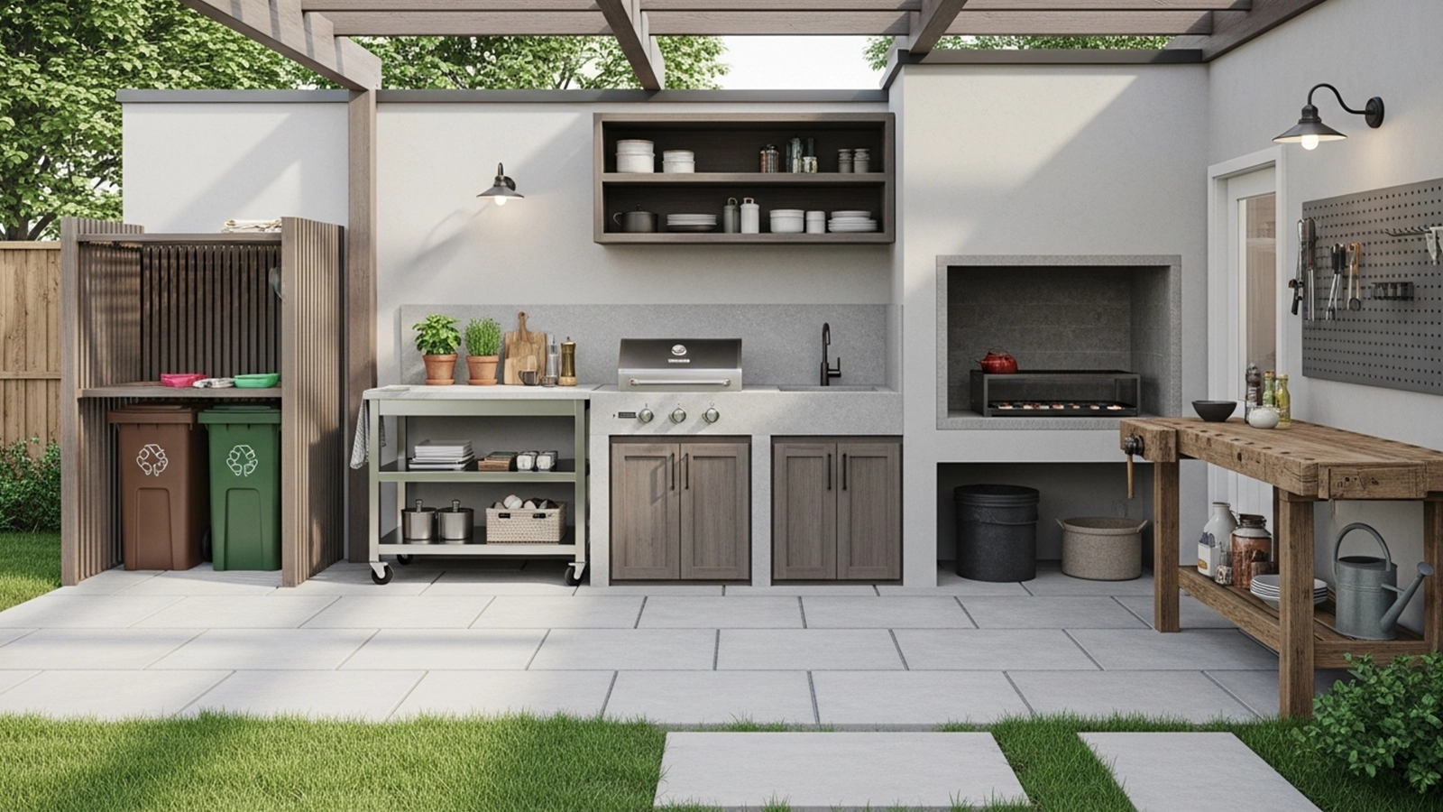 A simple outdoor utility area demonstrates how everyday backyard design supports cooking, cleaning, and practical tasks.