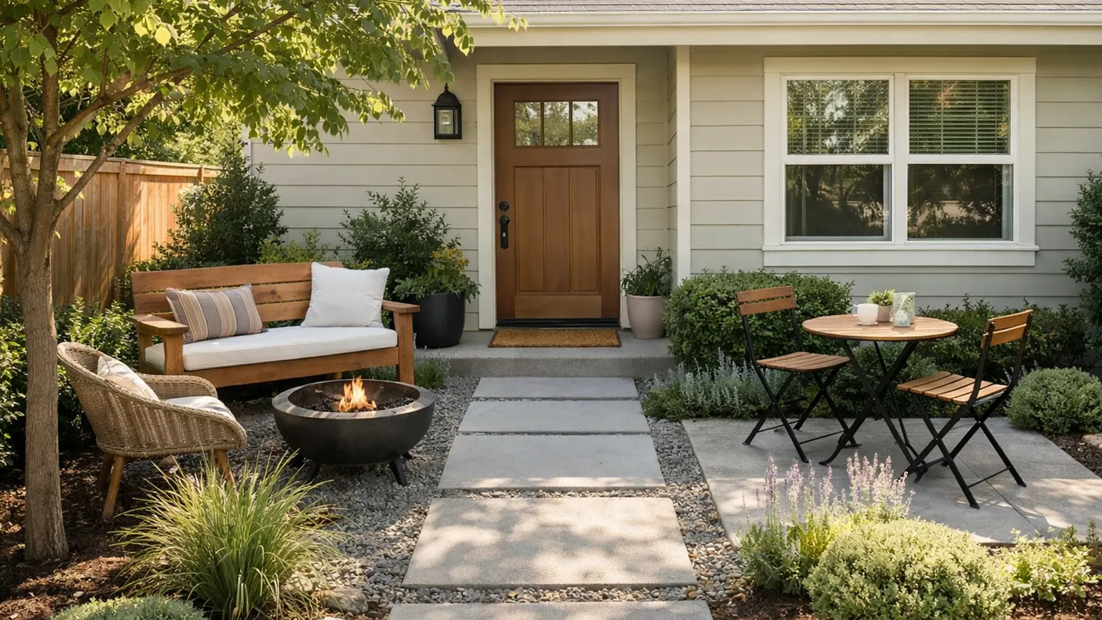 A small front yard designed for everyday use stays open, functional, and visually balanced over time.