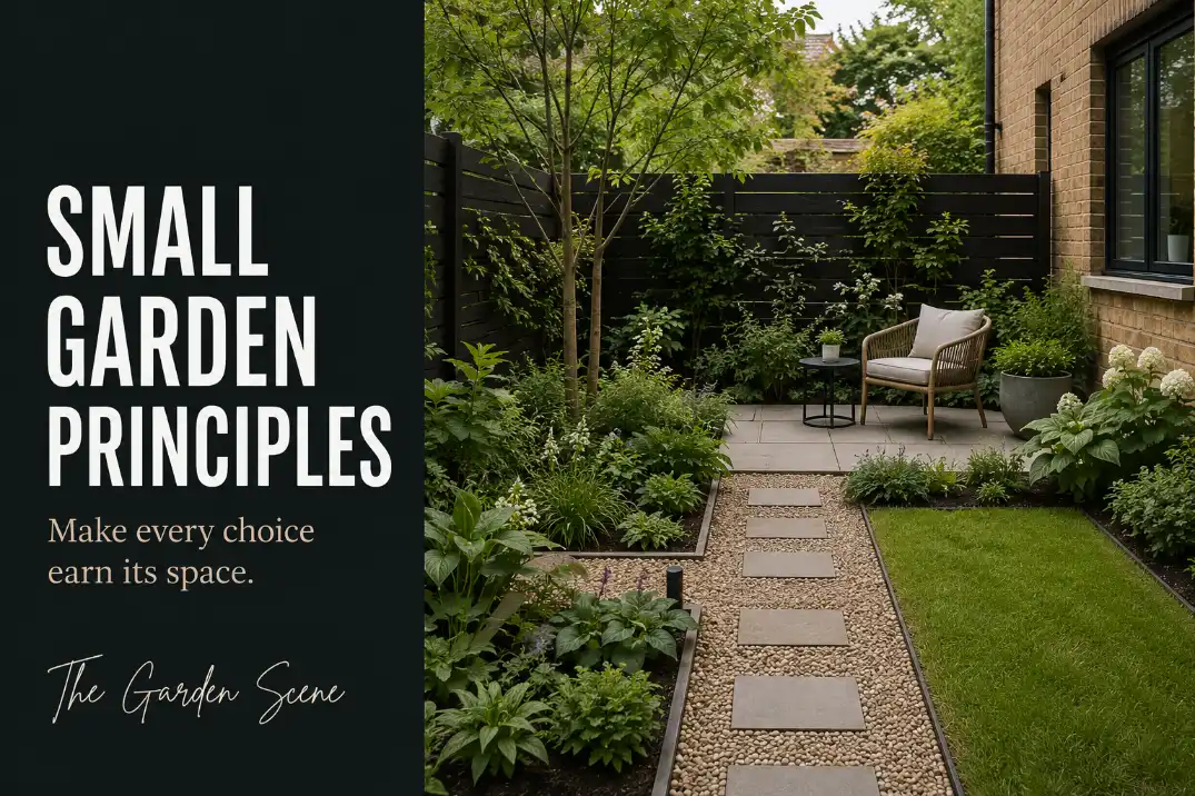 Small garden layout showing scale, path, planting density, maintenance access, and daily use working together.