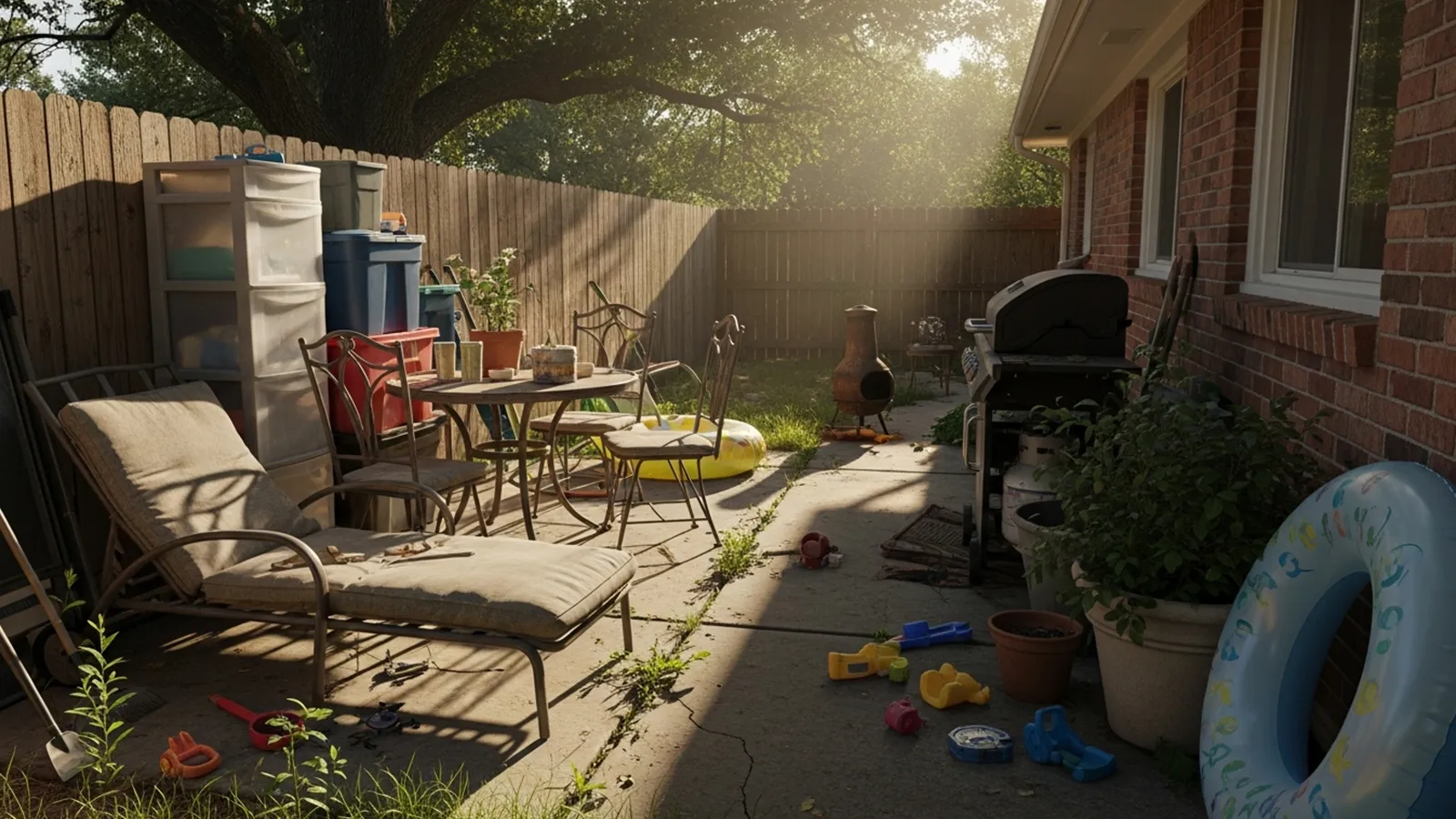 A patio where poorly planned edges create unused zones and restrict comfortable movement along the perimeter.