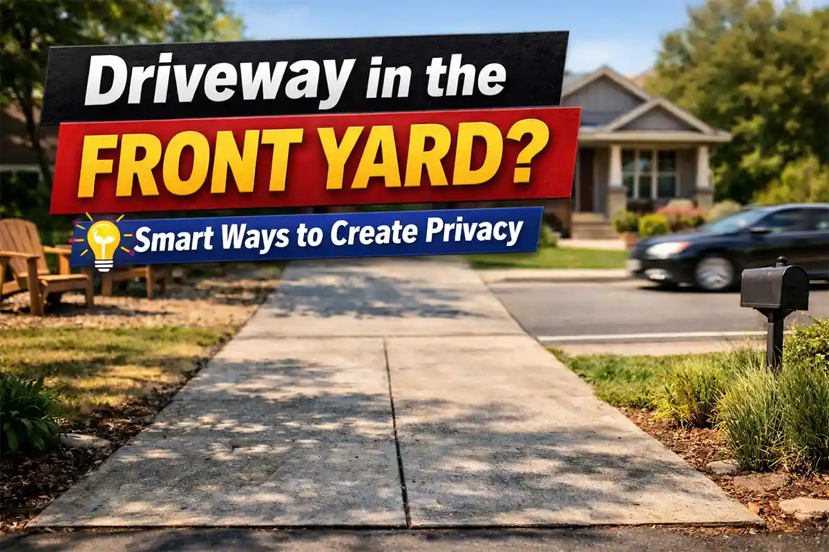 driveway edge landscaping creating front yard privacy from the street