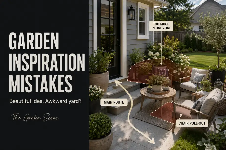 Stylish backyard inspiration layout crowding the main route and chair pull-out space in a real suburban outdoor area.