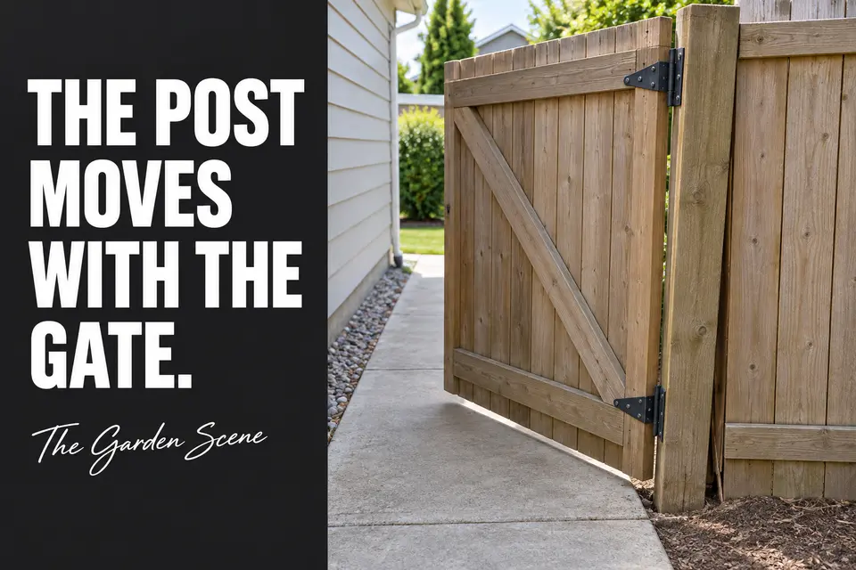 Wooden gate post moving at its base as the gate opens.